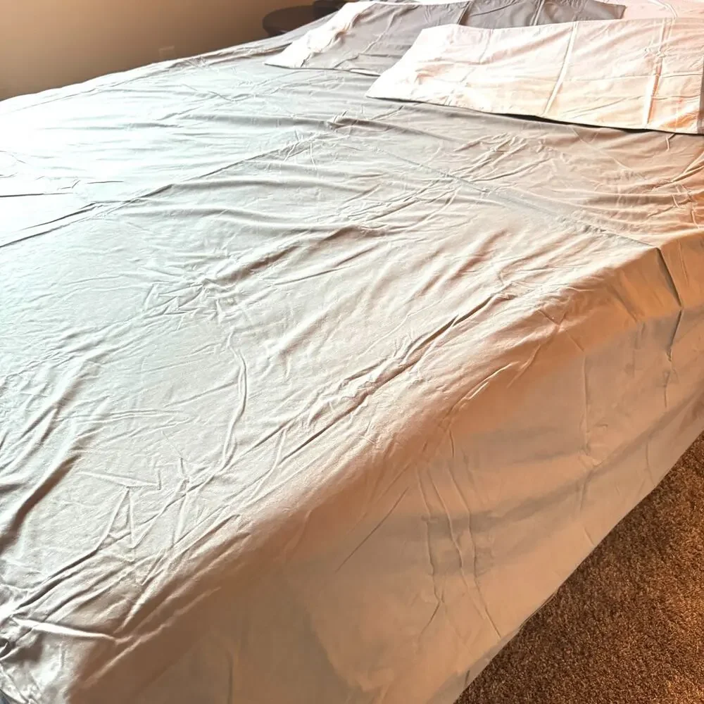 Ikea Farglav Queen Duvet Cover & Pillowcases White Gray Color Block Modern EUC